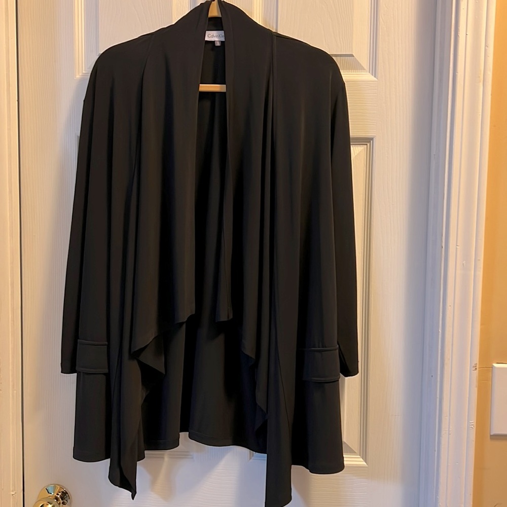 Plus 1X Calvin Klein Black Knit Open Cascading Front Cardigan